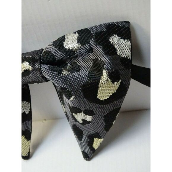 NEW Handmade Leopard Vintage style Bow tie 70`s Grey,Black Metallic Wedding Prom - Picture 2 of 3